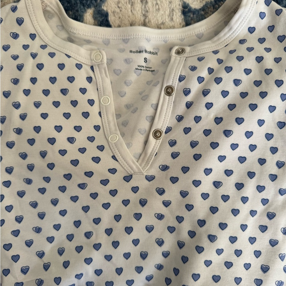 Roller Rabbit Ivory and Blue Heart Patterned pj set